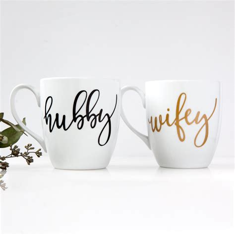 Hubby Wifey Mug Set Personalized Mug Gold Custom Coffee Etsy