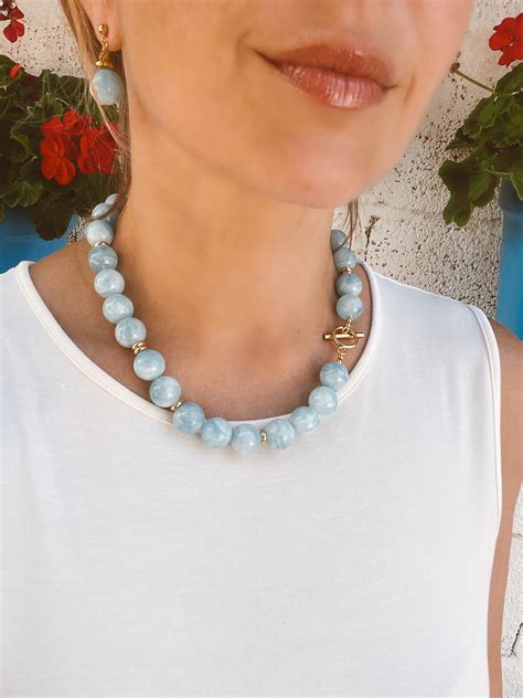 Aquamarine Necklace Chunky Necklace Gumball Beaded Necklace Etsy In