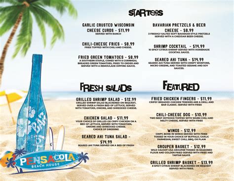 Beach House Menus Fly Pensacola