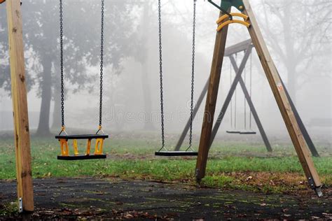 Playground in morning fog stock image. Image of children - 138822205