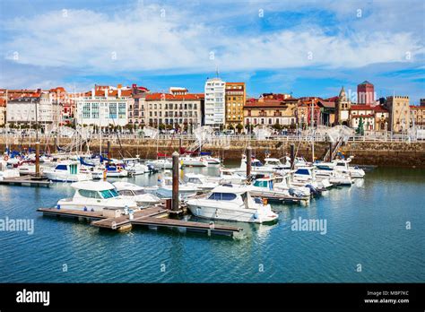 Gijon marina with yachts. Gijon is the largest city of Asturias in ...