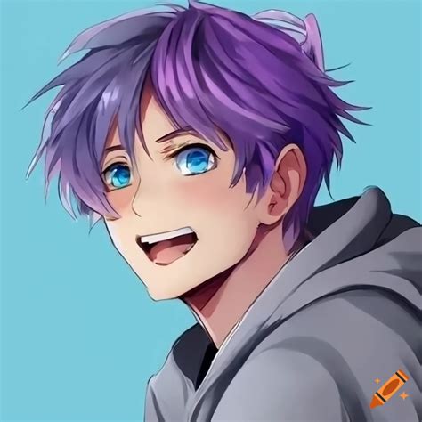 Anime Guy With Purple Hair And Blue Eyes