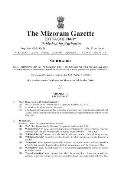 The Mizoram Co Operative Societies Act 2006