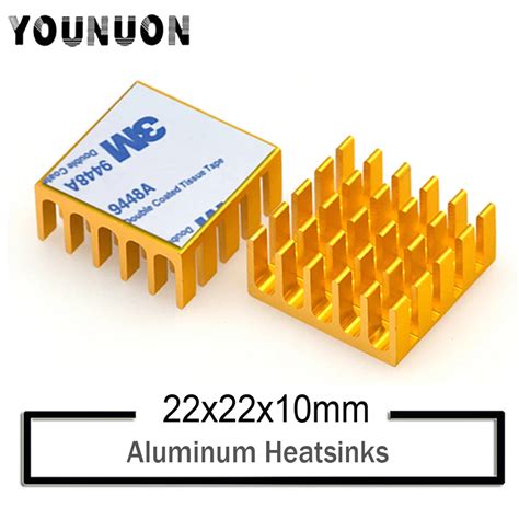 2pcs Younuon Gold 22x22x10mm Aluminum Heatsink For Chip Cpu Gpu Vga Ram Ic Led Heat Sink