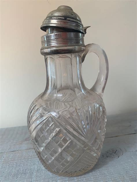 Vintage Glass Syrup Pitcher With Metal Lid Etsy