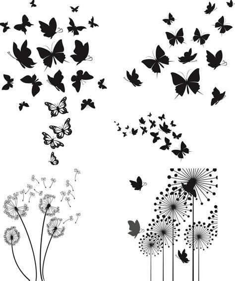 Black And White Flowers Monarch Butterfly Silhouettes Collection