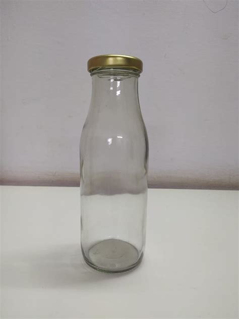 Plain Transparent 300ml Glass Milk Bottle 43mm Lug Cap Size 172mm X