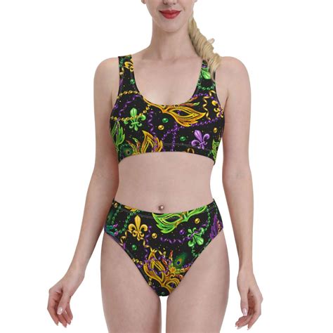 Lukts Women High Waisted Bikini Set Mardi Gras Surface Swimsuit 2 Piece