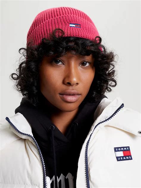 Rib Knit Flag Beanie Pink Tommy Hilfiger