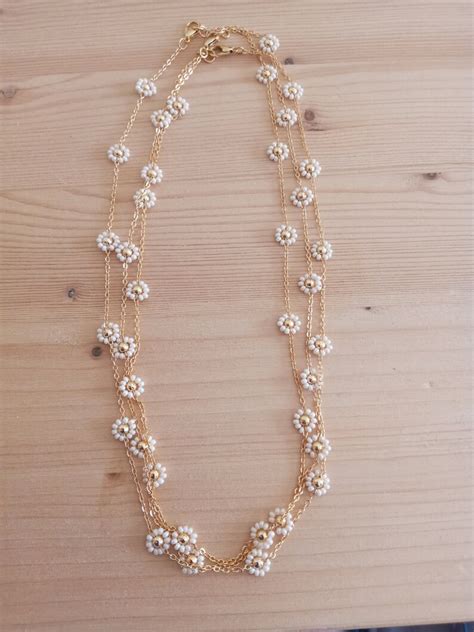 Seed Bead Daisy Chain Necklace Etsy