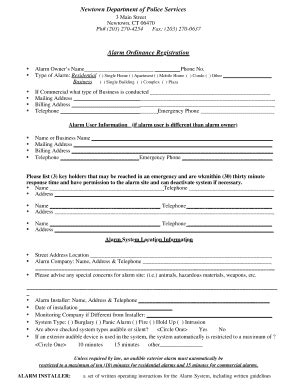 Fillable Online Alarm Form Rtf Fax Email Print PdfFiller