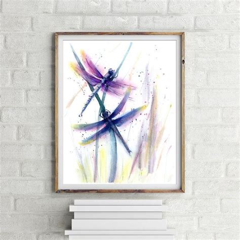 Dragonfly Art Watercolor Print Wall Decor Insect Painting Lover T Blue Dragonfly Modern Wall