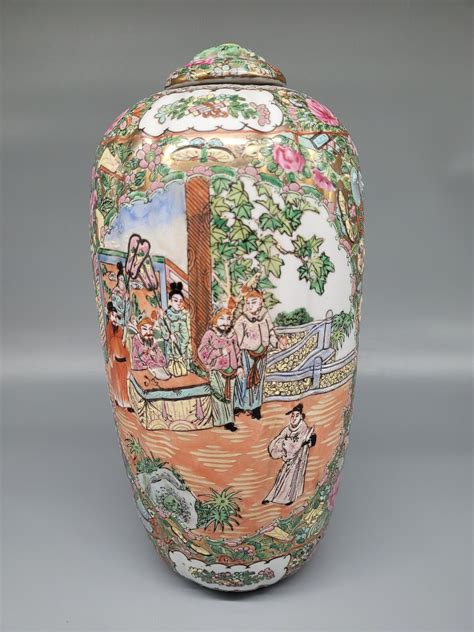 Antike China Deckelvase Vase Handbemalt 1900 JH EBay