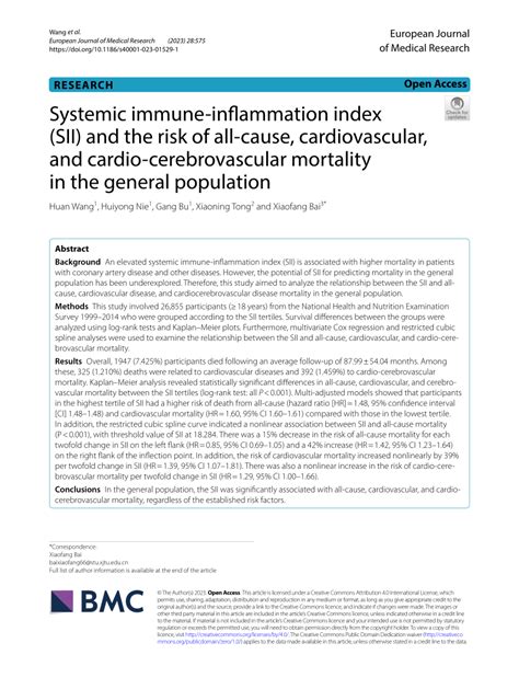 Pdf Systemic Immune Inflammation Index Sii And The Risk Of All