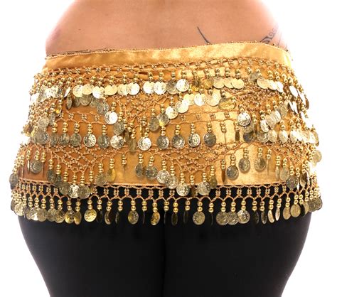 1x 4x Plus Size Golden Velvet Belly Dance Gold Coin Hip Scarf Belt