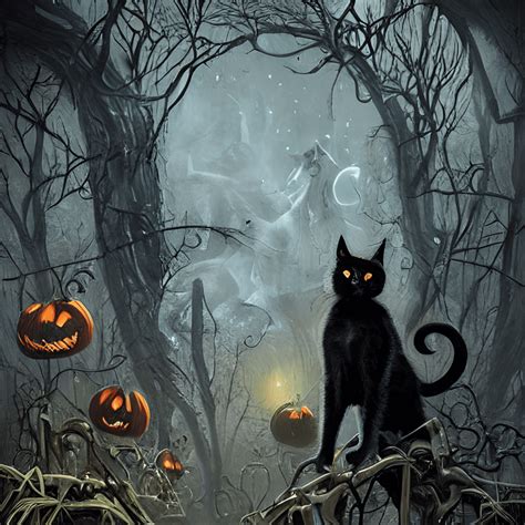 Halloween Scene Stunning Black Cat Painting · Creative Fabrica