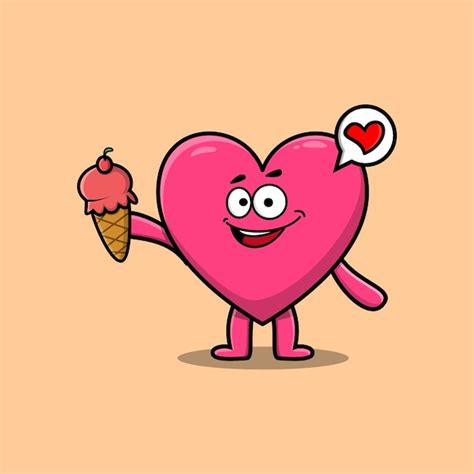 Premium Vector Cute Cartoon Lovely Heart Holding Ice Cream Cone