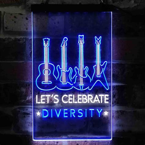 Advpro Lets Celebrate Diversity Guitar Room Dual Color Led Neon Sign