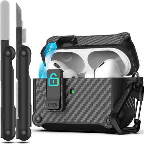 Rfunguango For Airpods Pro 2nd 1st Generation Case Cover Automatic Pop Up Carbon Fiber Case