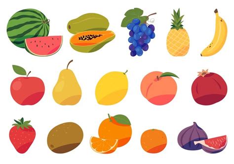 Premium Vector Set Of Fruits And Berries In Cartoon Style Edible