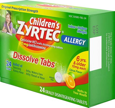 Childrens Zyrtec 24 Hour Dissolving Allergy Relief Tablets With 10 Mg