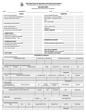 Fillable Online Ag Utah Balance Sheet Utah Department Of Agriculture