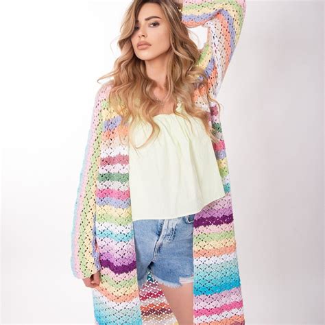 Crochet Long Cardigan Rainbow Hippie Festival Cardigan Etsy