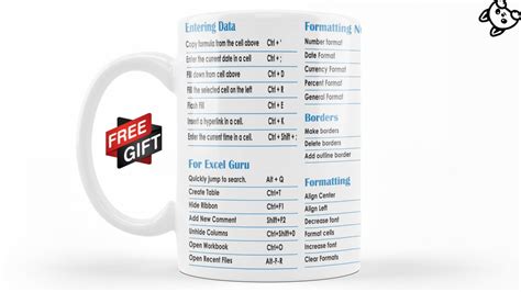 Excel Shortcuts Cheat Sheet Mug Cup Microsoft Excel Gift Cup Mug