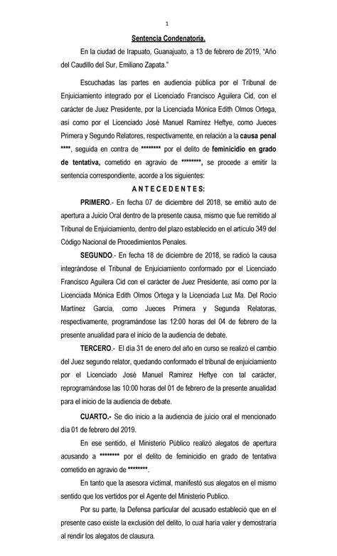 Sentencia Condenatoria 1 Conducta Sentencia Condenatoria En La