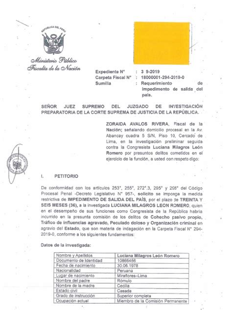 Pedido De Impedimento De Salida Del País Contra Luciana León Pdf