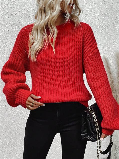 Shein Essnce Mock Neck Drop Shoulder Ribbed Knit Sweater Shein Uk