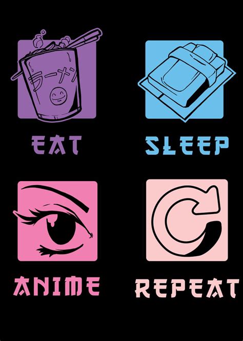 Eat Sleep Anime Repeat Poster Picture Metal Print Paint By Schmugo