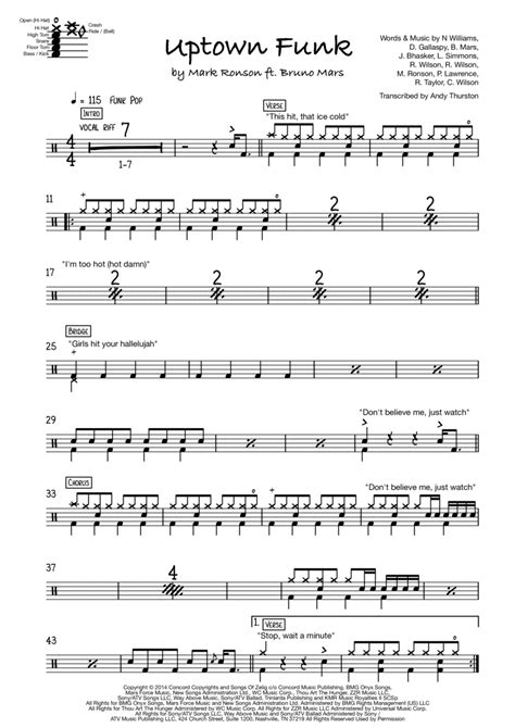 Uptown Funk Arr Andy Thurston By Mark Ronson Ft Bruno Mars Sheet