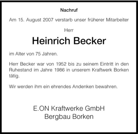 Traueranzeigen Von Heinrich Becker Trauer HNA De