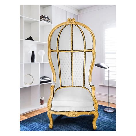 Grand Fauteuil Carrosse De Style Baroque Simili Cuir Blanc Et Bois Dor