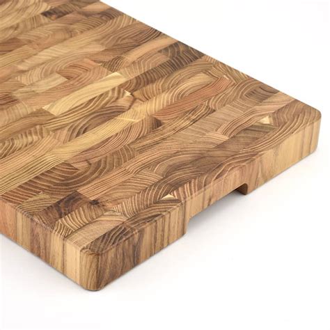 End Grain Teak Cutting Board With Rounded Corners And Side Handle