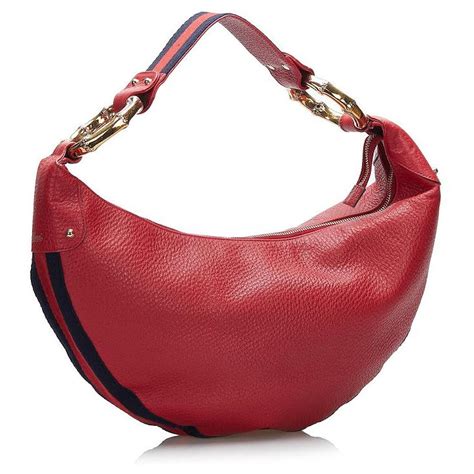 Gucci Leather Half Moon Hobo Bag Red Pony Style Calfskin Ref