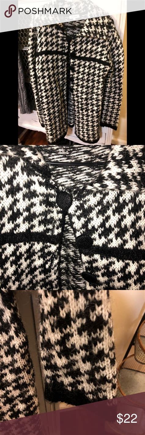 Black And White Carducci Houndstooth Sweater Coat Houndstooth Sweater