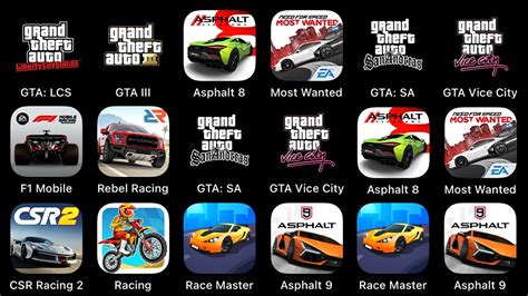 Gta Lcs Gta Iii Asphalt Most Wanted F Mobile Rebel Racing Gta