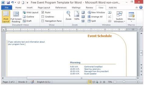 Free Event Program Template for Word