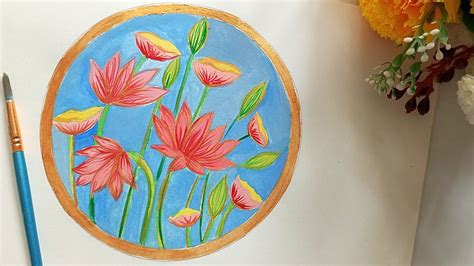 How To Paint Lotus Design In Circle आलेखन चित्रा Lotus Aalekhan Art