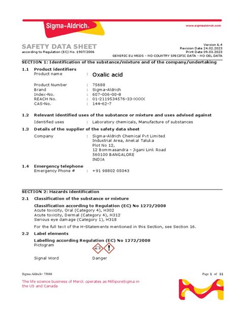 Safety Data Sheet Oxalic Acid Pdf