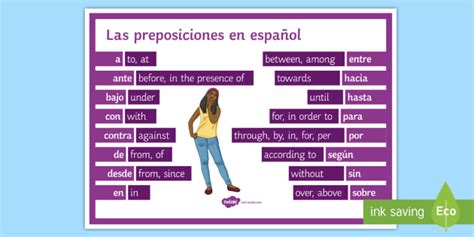 Prepositions Display Poster Spanish Teacher Made Worksheets Library