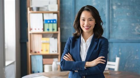 Premium Photo Amazing Cheerful Business Woman Standing With Arms Crossed