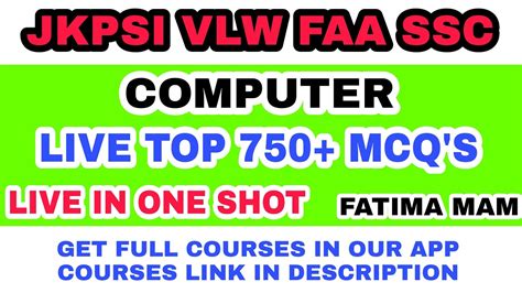 Jkpsi Live Mcqs In One Video Computer Faa Vlw Ssc Youtube