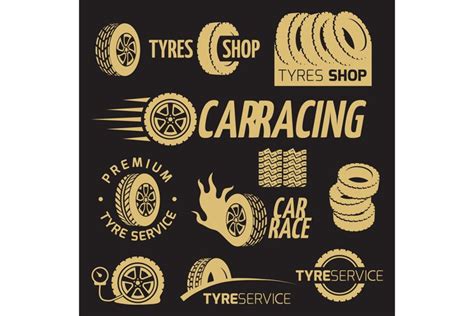 Automobile rubber tire shop, car wheel, racing vector logos