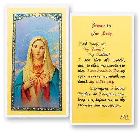 Prayer To Our Lady The Immaculate Heart Of Mary Laminated Prayer Card