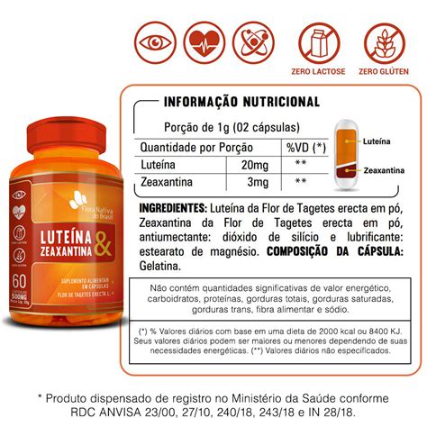 Luteina Zeaxantina 500mg 60 Capsulas Cápsulas Naturais e Orgânicas