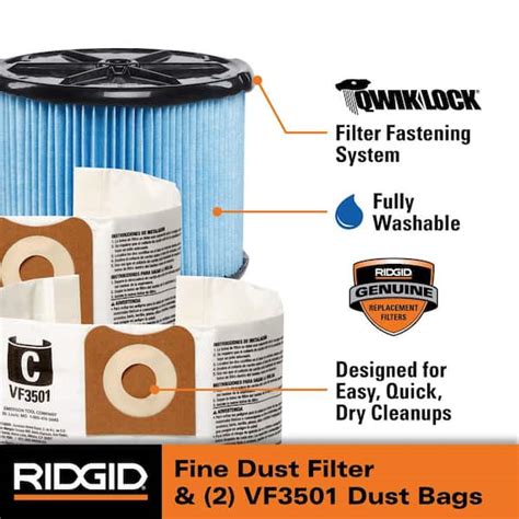 RIDGID Wet Dry Vac Filter Kit With Fine Dust Cartridge 40 OFF