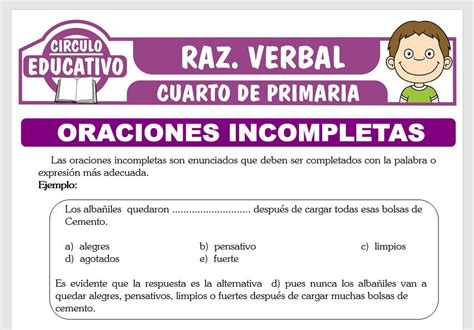 Ejercicios De Oraciones Incompletas Para Cuarto De Primaria Fichas Gratis